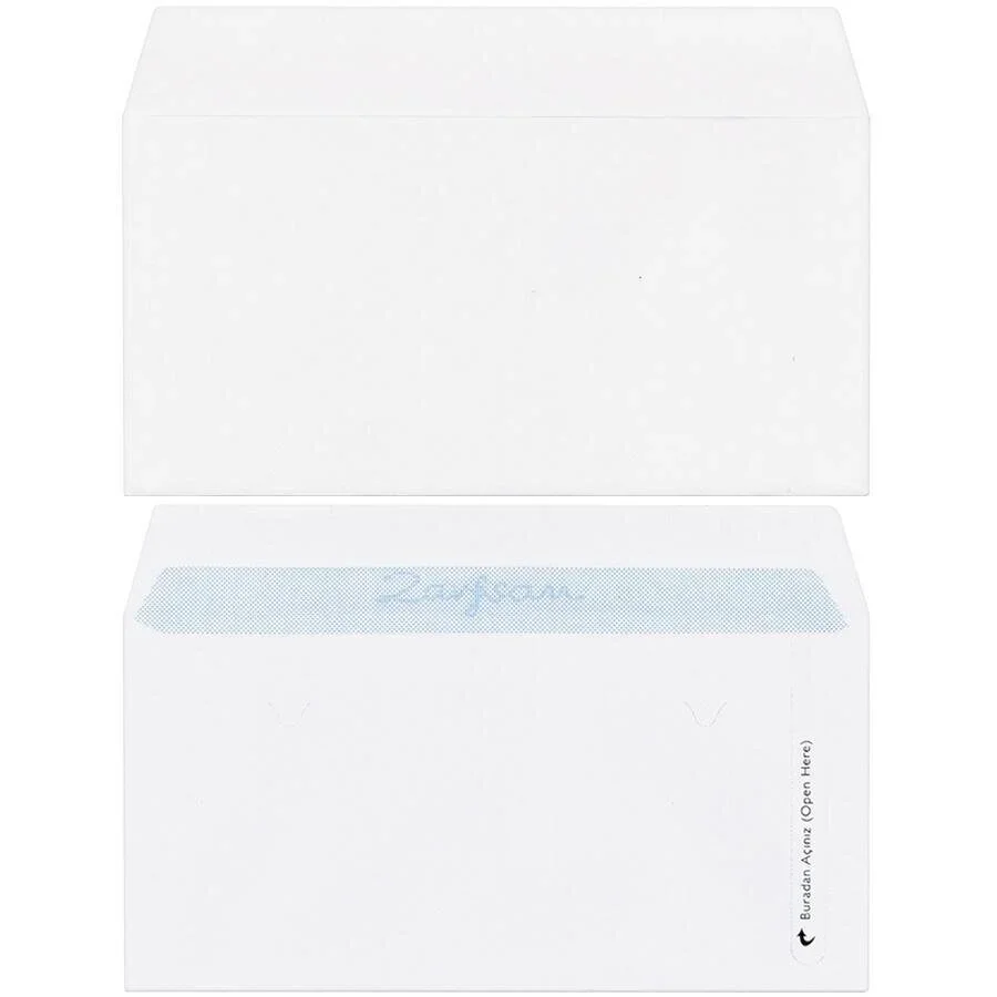 Buklet Zarf Beyaz 110 gr Silikonlu 11 cm x 22 cm 100'lü Paket