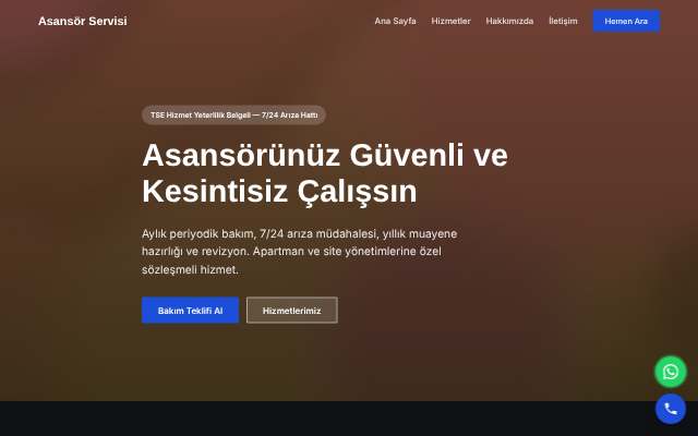 Asansör Servisi — Koyu & Güçlü