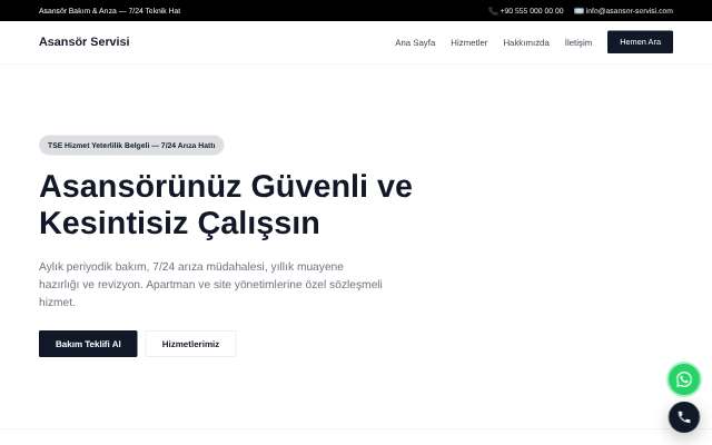 Asansör Servisi — Minimal Beyaz