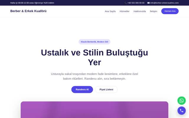 Berber & Erkek Kuaförü — Canlı & Modern
