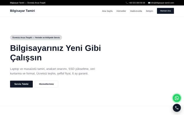 Bilgisayar Tamiri — Minimal Beyaz
