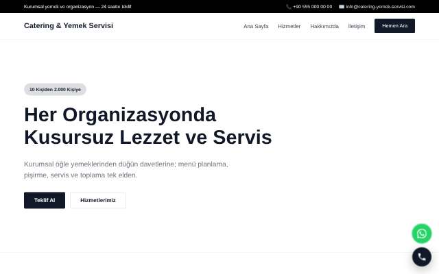 Catering & Yemek Servisi — Minimal Beyaz