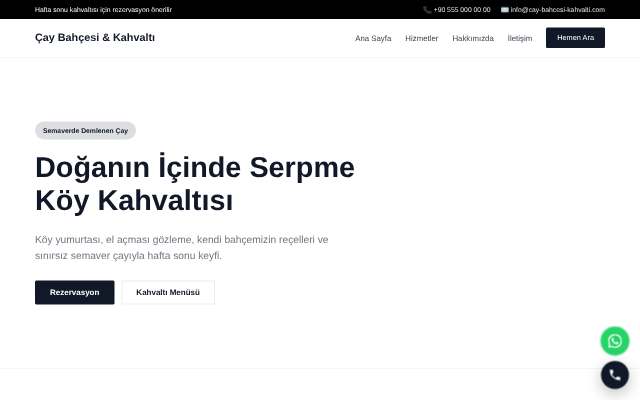 Çay Bahçesi & Kahvaltı — Minimal Beyaz