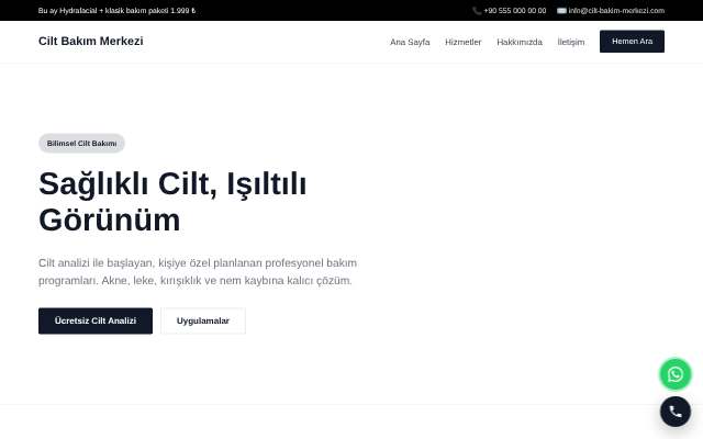 Cilt Bakım Merkezi — Minimal Beyaz