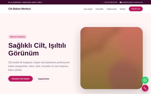 Cilt Bakım Merkezi — Yumuşak Pastel