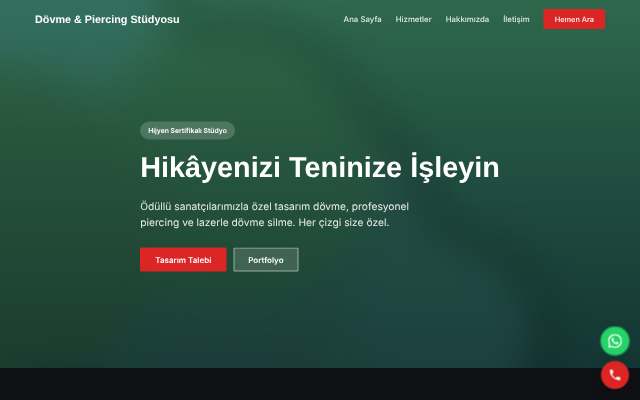 Dövme & Piercing Stüdyosu — Koyu & Güçlü