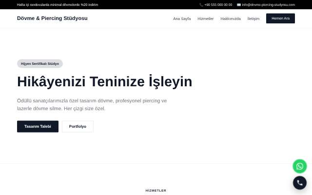 Dövme & Piercing Stüdyosu — Minimal Beyaz