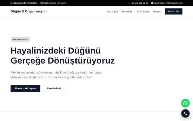 Düğün & Organizasyon — Minimal Beyaz