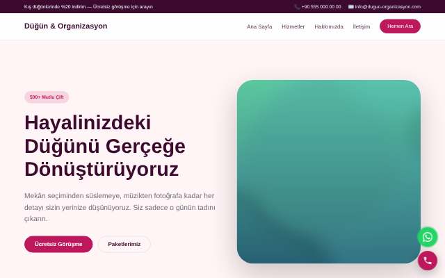 Düğün & Organizasyon — Yumuşak Pastel