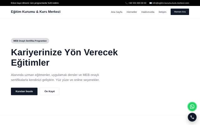 Eğitim Kurumu & Kurs Merkezi — Minimal Beyaz