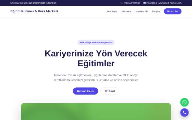 Eğitim Kurumu & Kurs Merkezi — Canlı & Modern