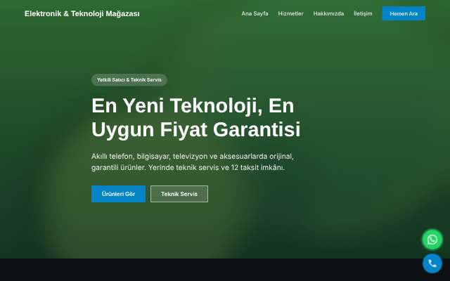 Elektronik & Teknoloji Mağazası — Koyu & Güçlü