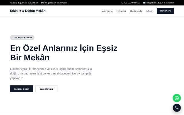 Etkinlik & Düğün Mekânı — Minimal Beyaz