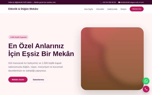Etkinlik & Düğün Mekânı — Yumuşak Pastel