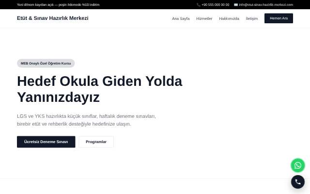 Etüt & Sınav Hazırlık Merkezi — Minimal Beyaz