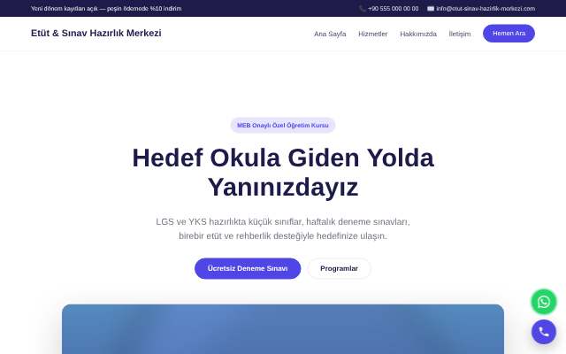 Etüt & Sınav Hazırlık Merkezi — Canlı & Modern