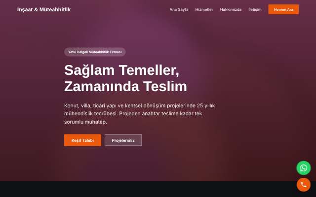 İnşaat & Müteahhitlik — Koyu & Güçlü