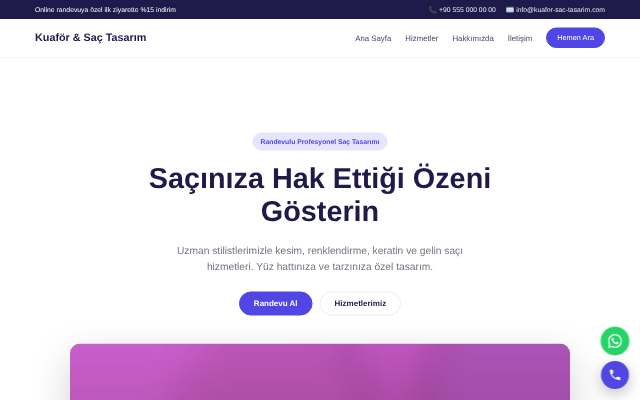 Kuaför & Saç Tasarım — Canlı & Modern