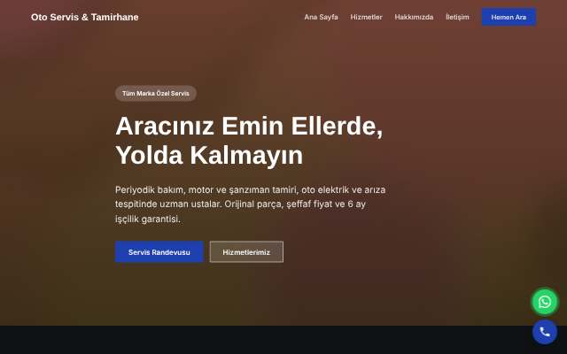 Oto Servis & Tamirhane — Koyu & Güçlü