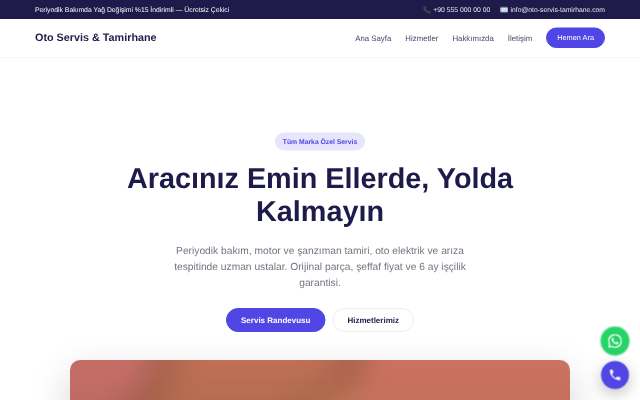 Oto Servis & Tamirhane — Canlı & Modern