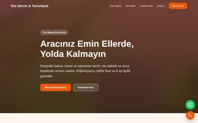 Oto Servis & Tamirhane — Sıcak Turuncu