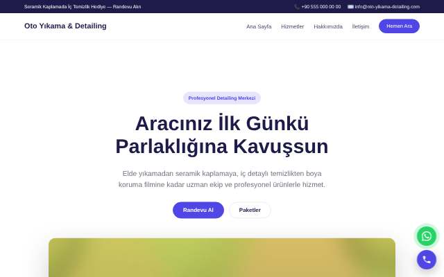 Oto Yıkama & Detailing — Canlı & Modern