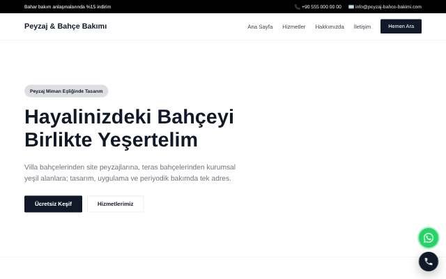 Peyzaj & Bahçe Bakımı — Minimal Beyaz