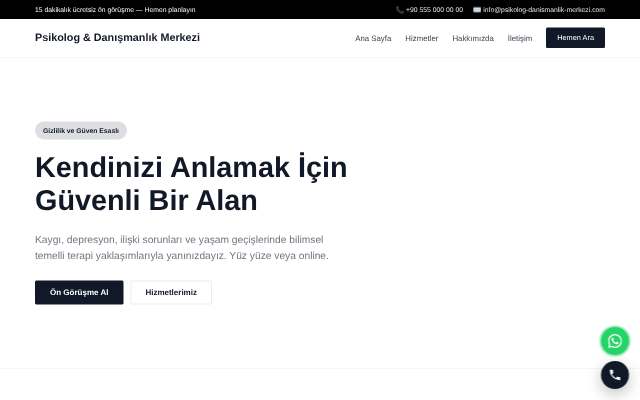 Psikolog & Danışmanlık Merkezi — Minimal Beyaz
