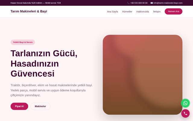 Tarım Makineleri & Bayi — Yumuşak Pastel