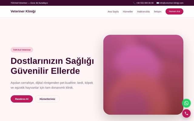 Veteriner Kliniği — Yumuşak Pastel