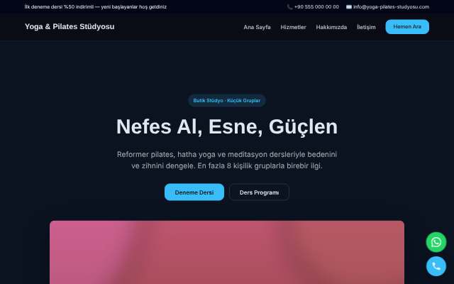 Yoga & Pilates Stüdyosu — Gece Mavisi