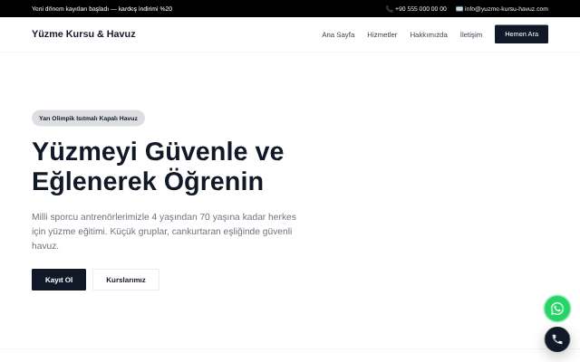 Yüzme Kursu & Havuz — Minimal Beyaz