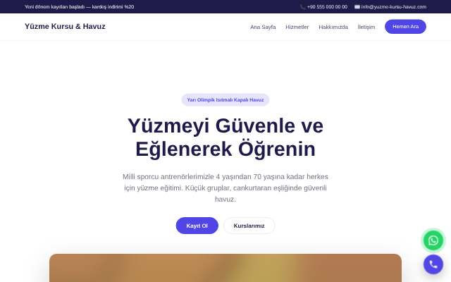 Yüzme Kursu & Havuz — Canlı & Modern
